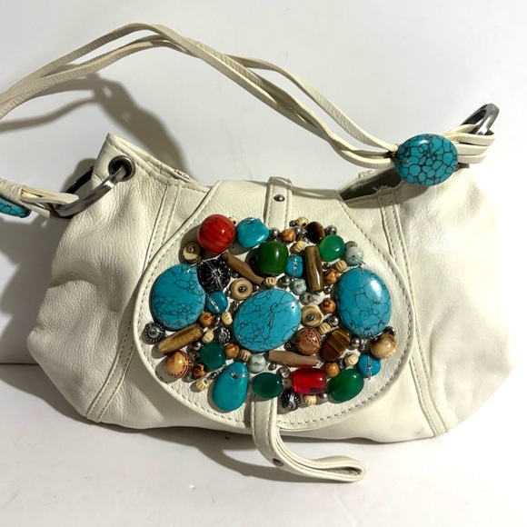G series White stones Beaded Women's leather shoulder Bag - Picture 5 of 7